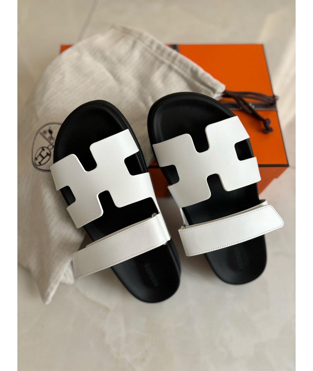 HERMES Белые кожаные шлепанцы, фото 9