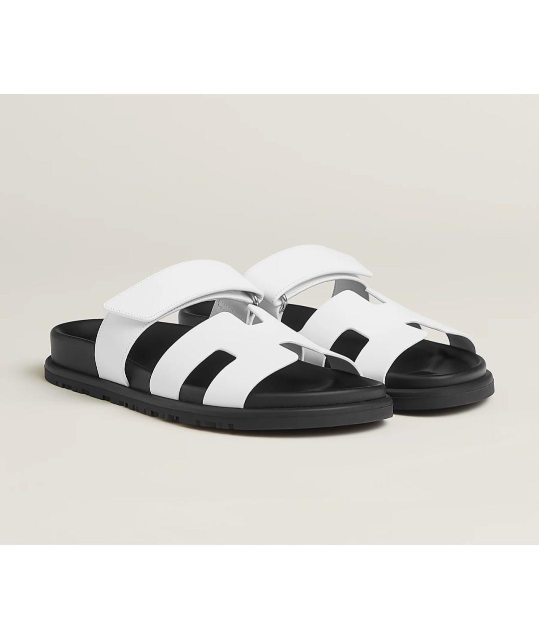 HERMES Белые кожаные шлепанцы, фото 2
