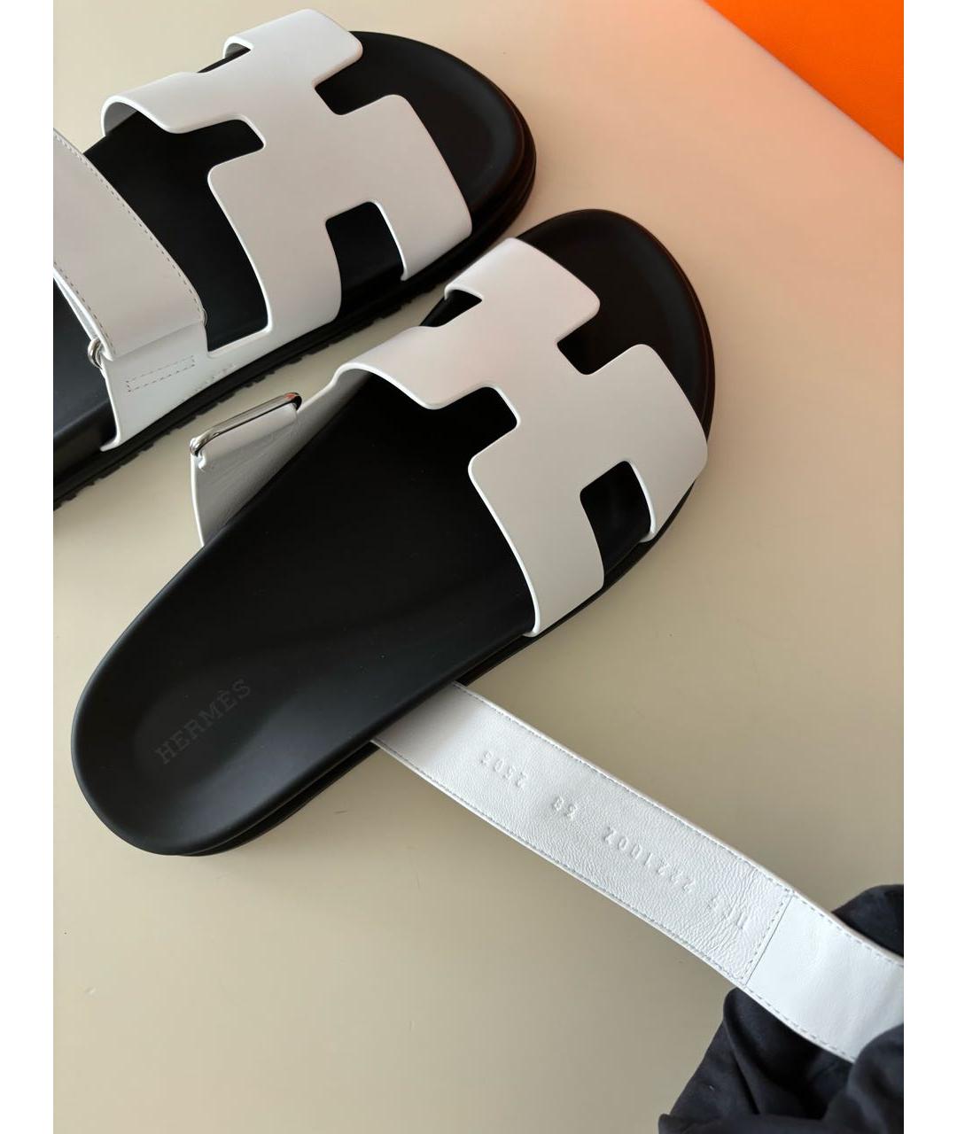 HERMES Белые кожаные шлепанцы, фото 8