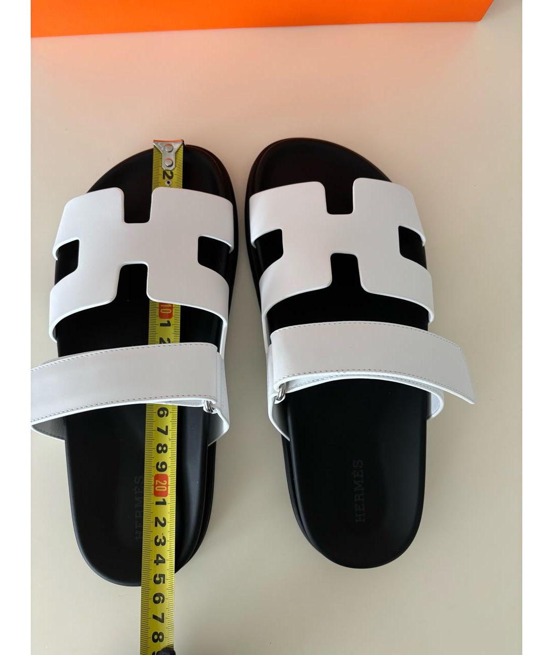 HERMES Белые кожаные шлепанцы, фото 7
