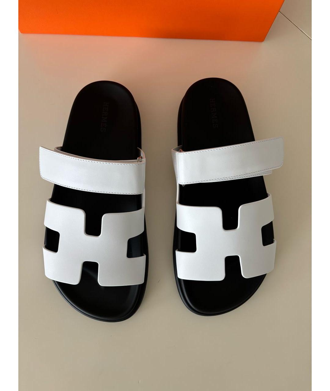 HERMES Белые кожаные шлепанцы, фото 3