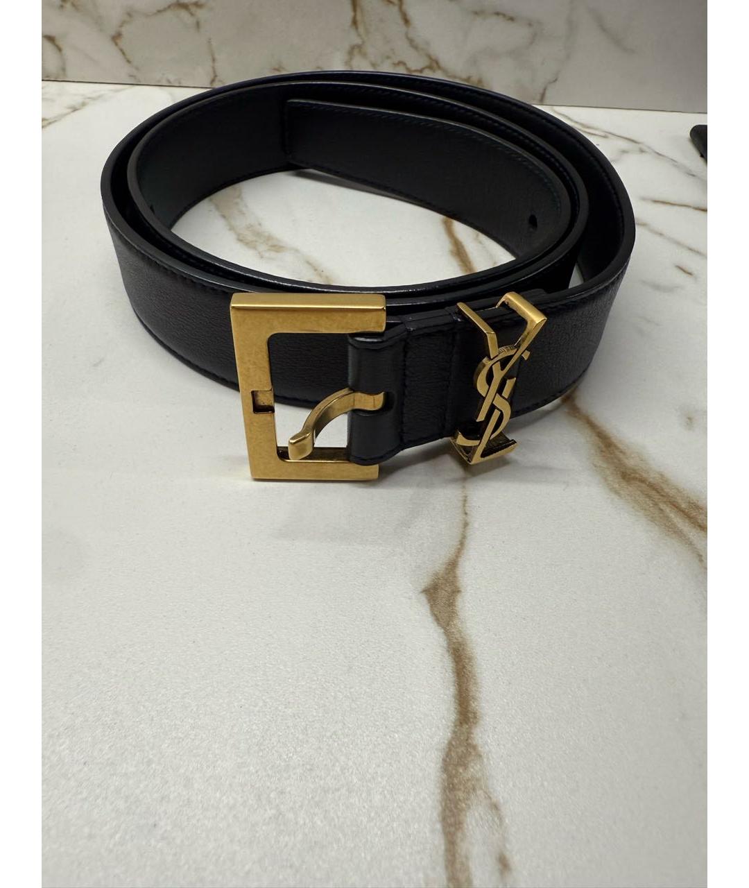 SAINT LAURENT Черный кожаный ремень, фото 3