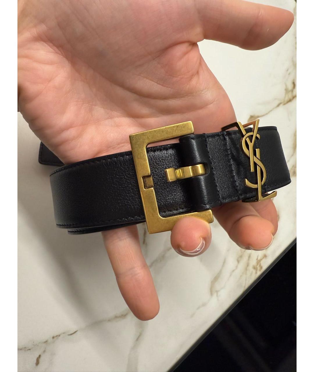 SAINT LAURENT Черный кожаный ремень, фото 2