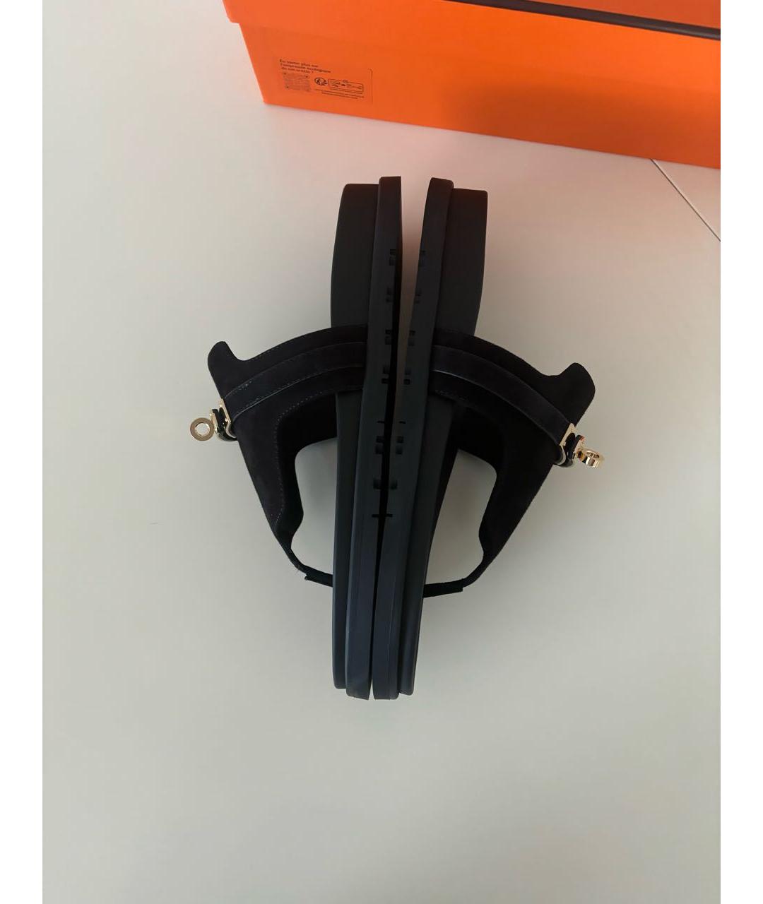 HERMES Черные замшевые шлепанцы, фото 4