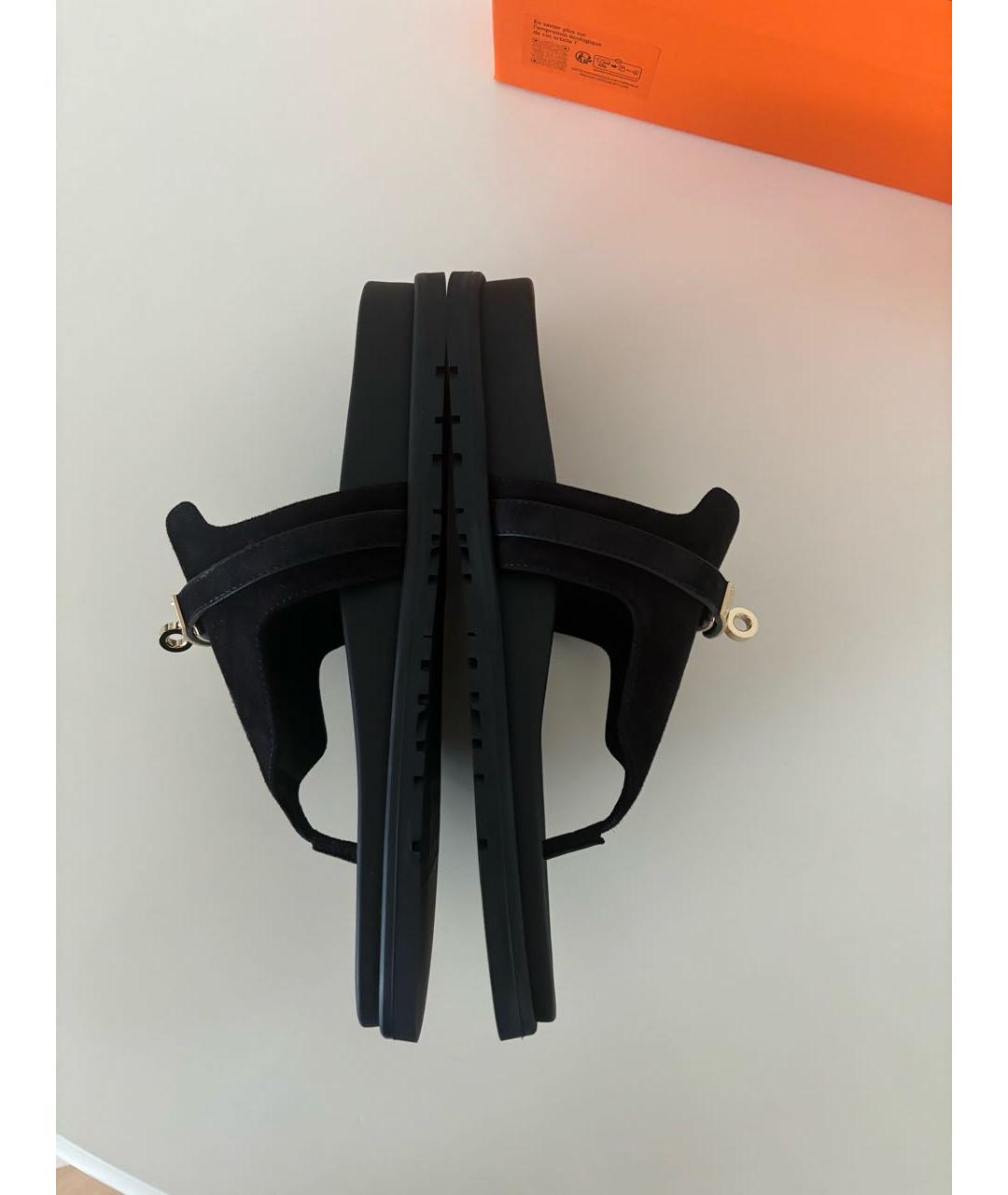 HERMES Черные замшевые шлепанцы, фото 3