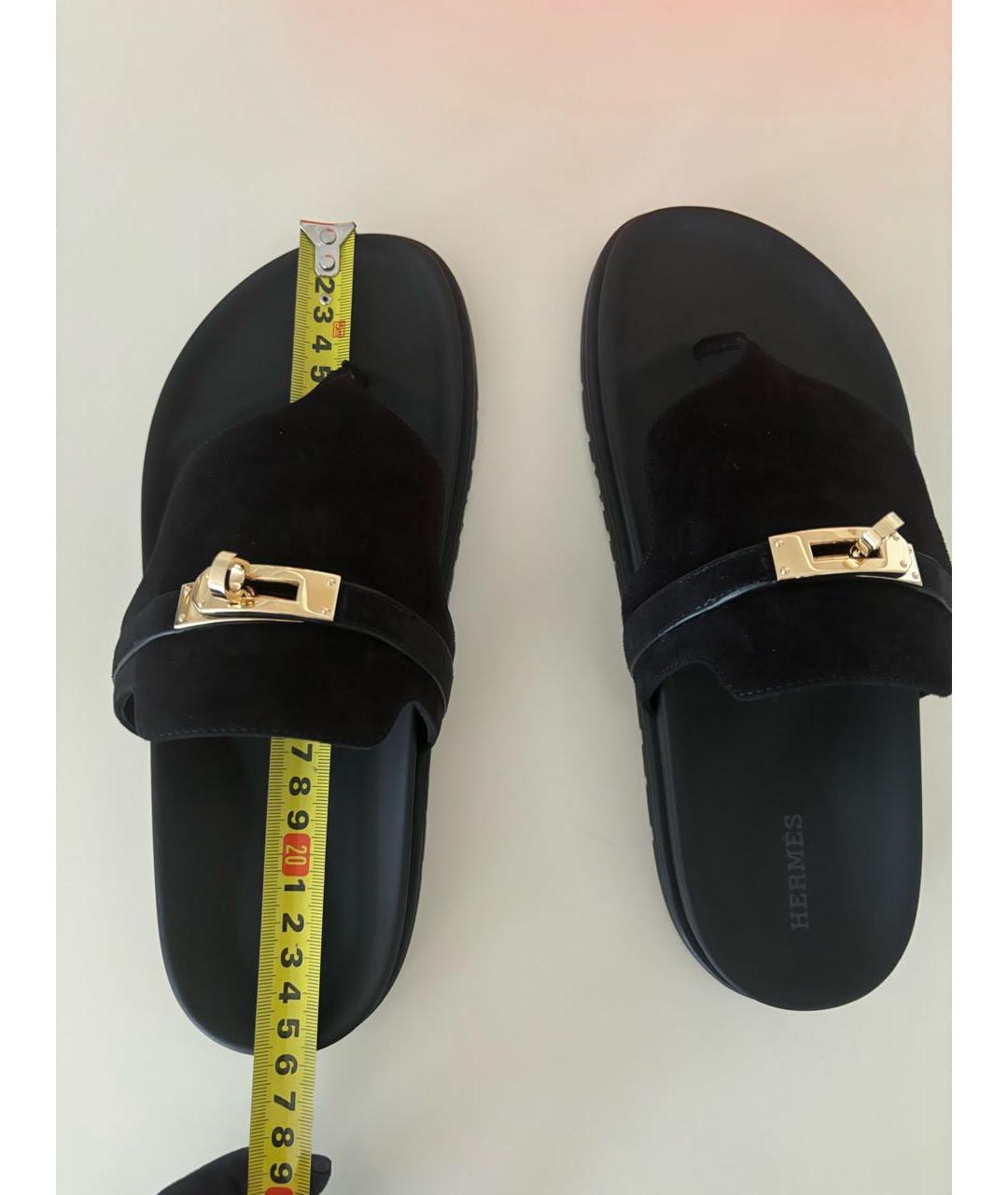 HERMES Черные замшевые шлепанцы, фото 7