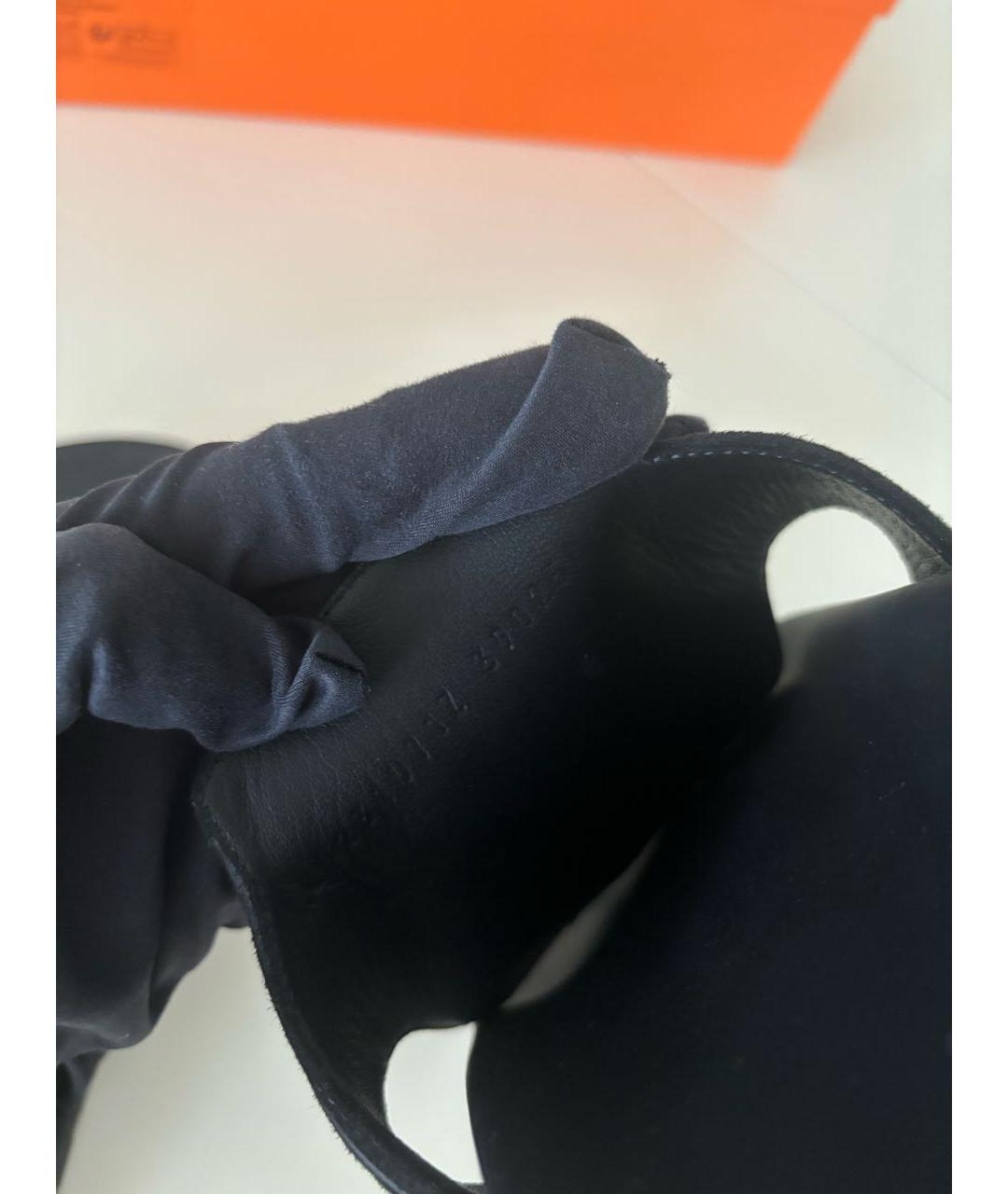 HERMES Черные замшевые шлепанцы, фото 6