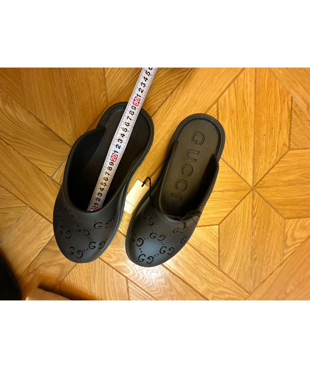 GUCCI Черные резиновые шлепанцы, фото 6