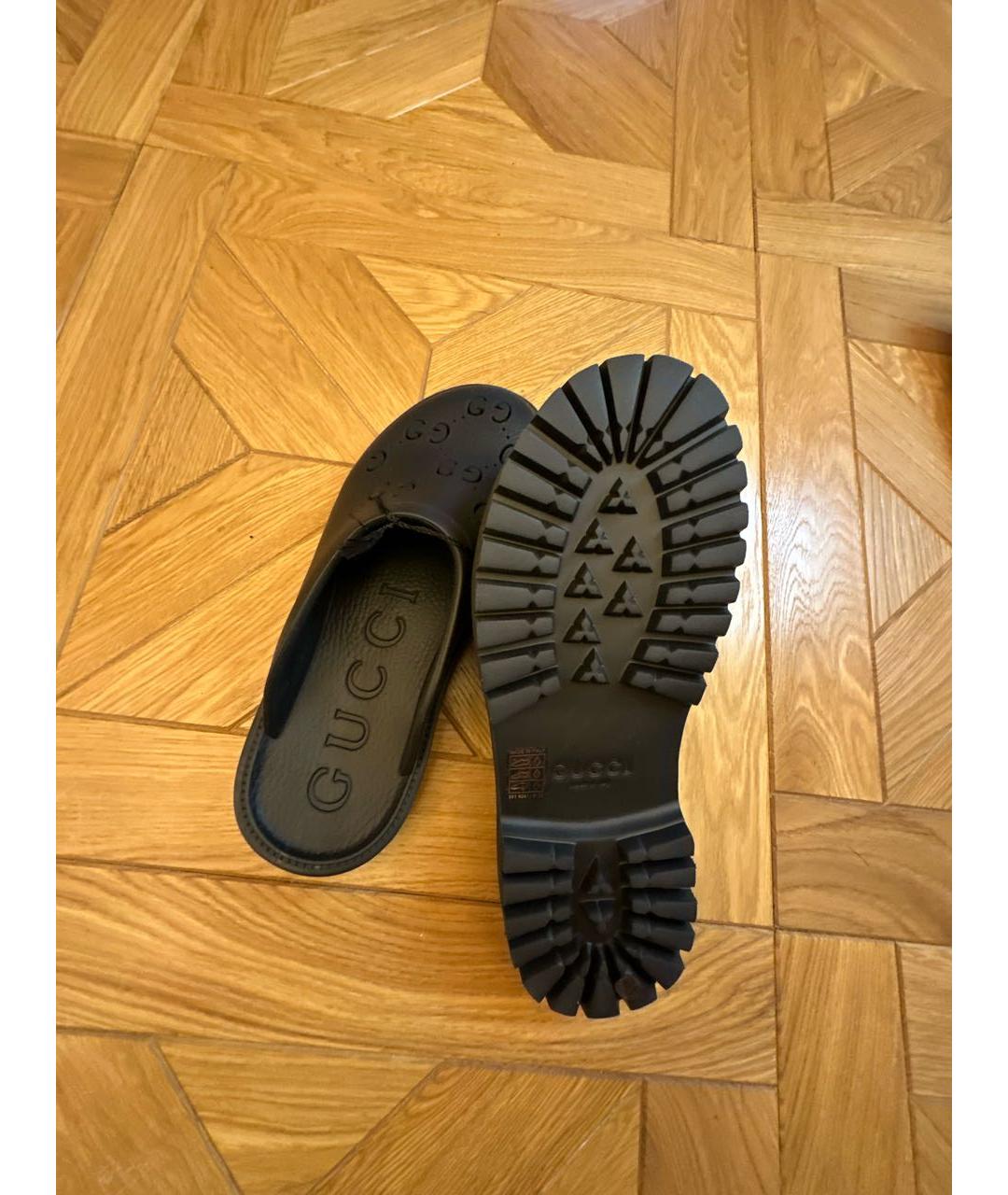GUCCI Черные резиновые шлепанцы, фото 5