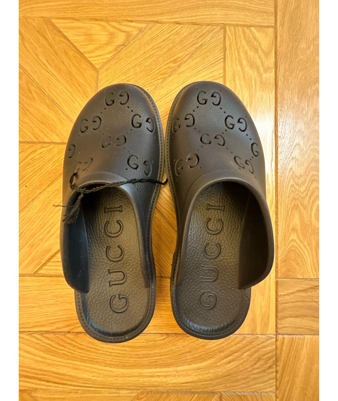 GUCCI Черные резиновые шлепанцы, фото 3