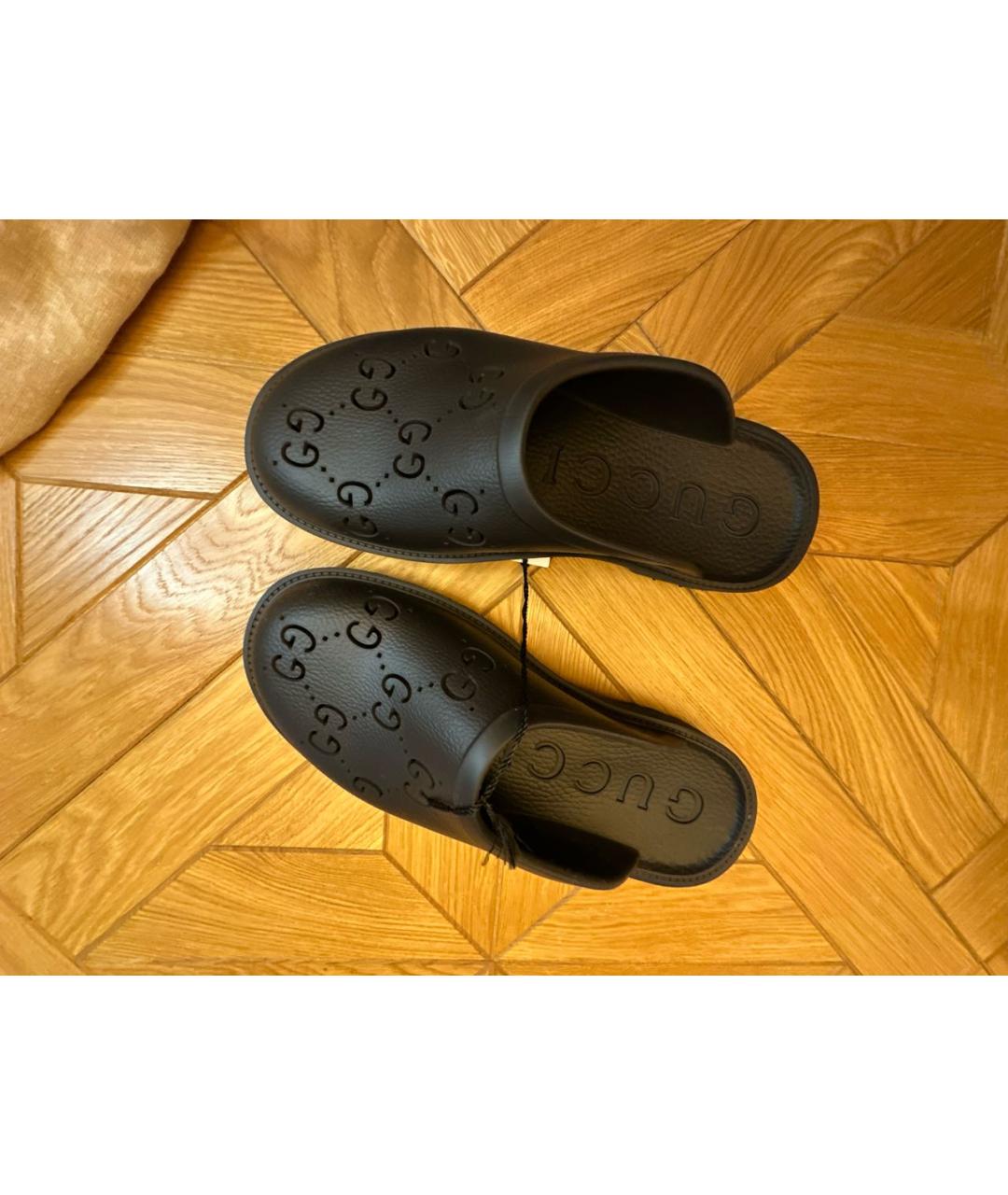 GUCCI Черные резиновые шлепанцы, фото 8