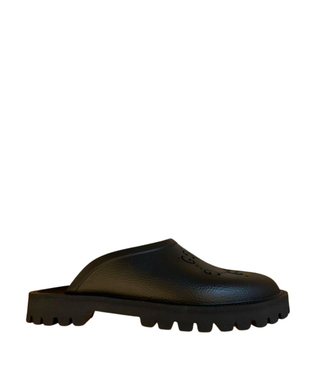 GUCCI Черные резиновые шлепанцы, фото 1