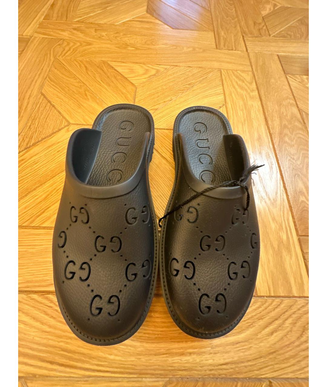 GUCCI Черные резиновые шлепанцы, фото 2