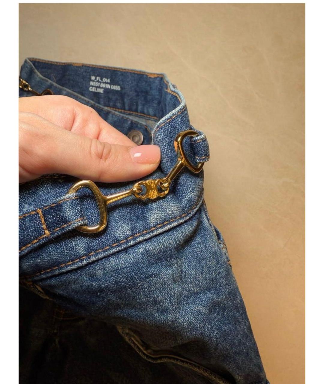 CELINE Темно-синие хлопковые джинсы клеш, фото 4