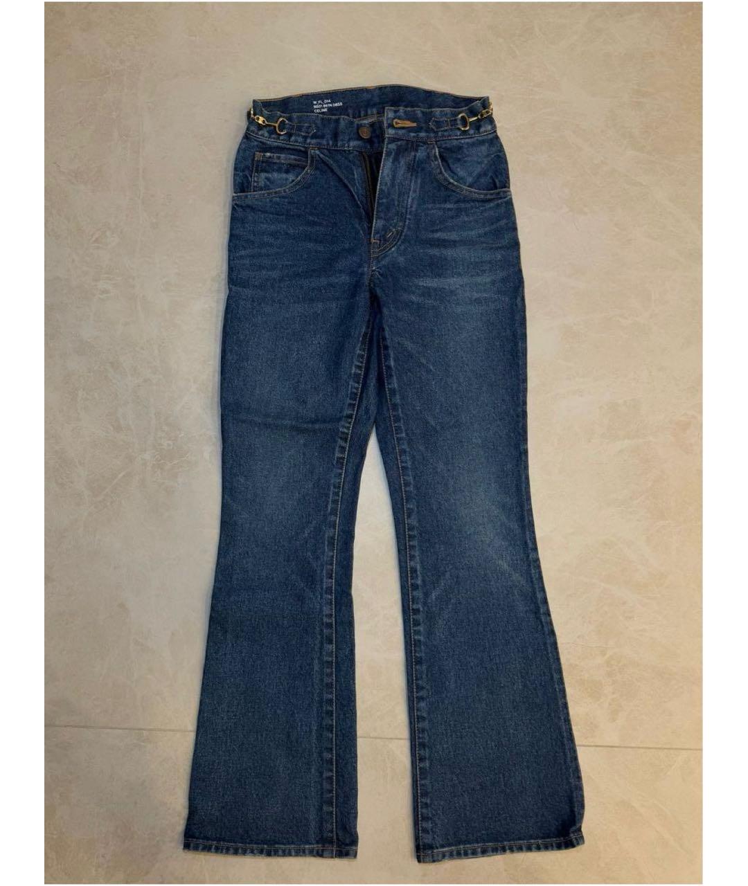CELINE Темно-синие хлопковые джинсы клеш, фото 5