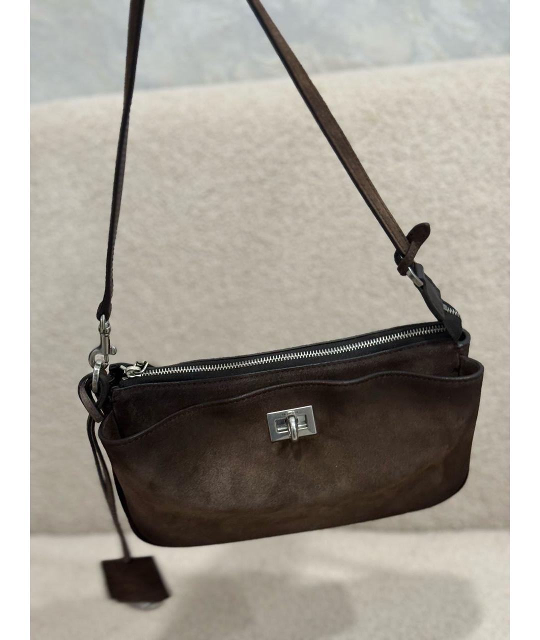 BALENCIAGA Коричневая замшевая сумка с короткими ручками, фото 2
