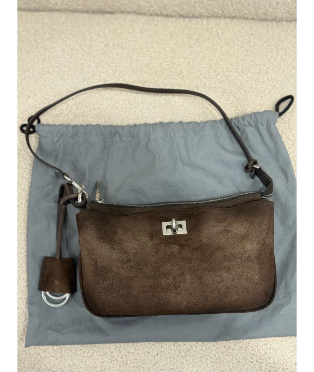 BALENCIAGA Коричневая замшевая сумка с короткими ручками, фото 3