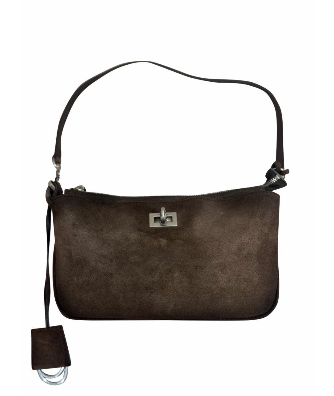 BALENCIAGA Коричневая замшевая сумка с короткими ручками, фото 1