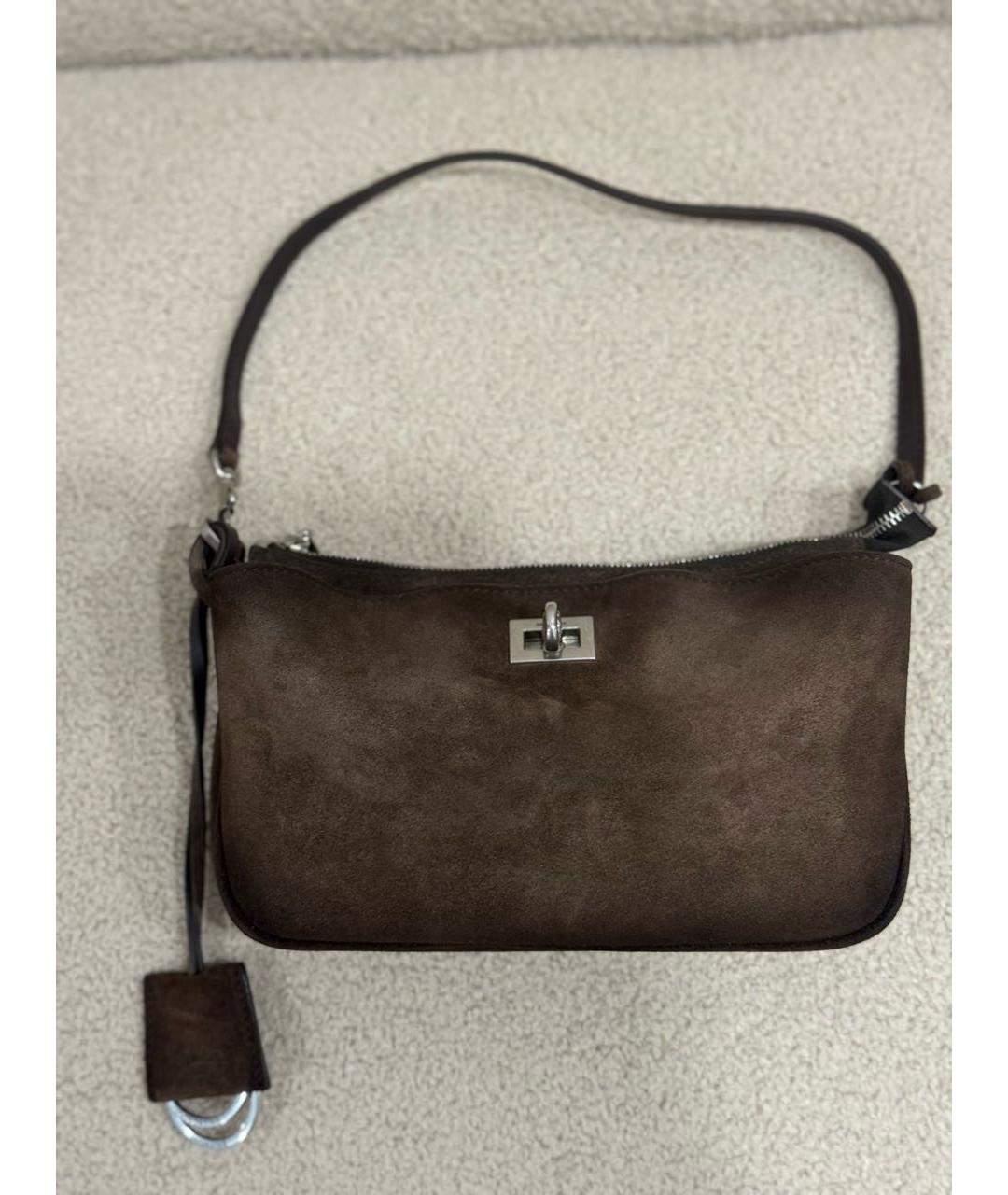 BALENCIAGA Коричневая замшевая сумка с короткими ручками, фото 4