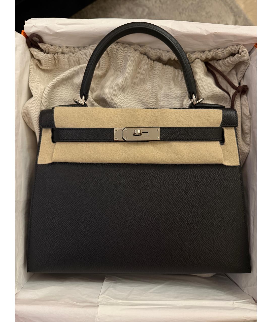 HERMES Черная кожаная сумка с короткими ручками, фото 5