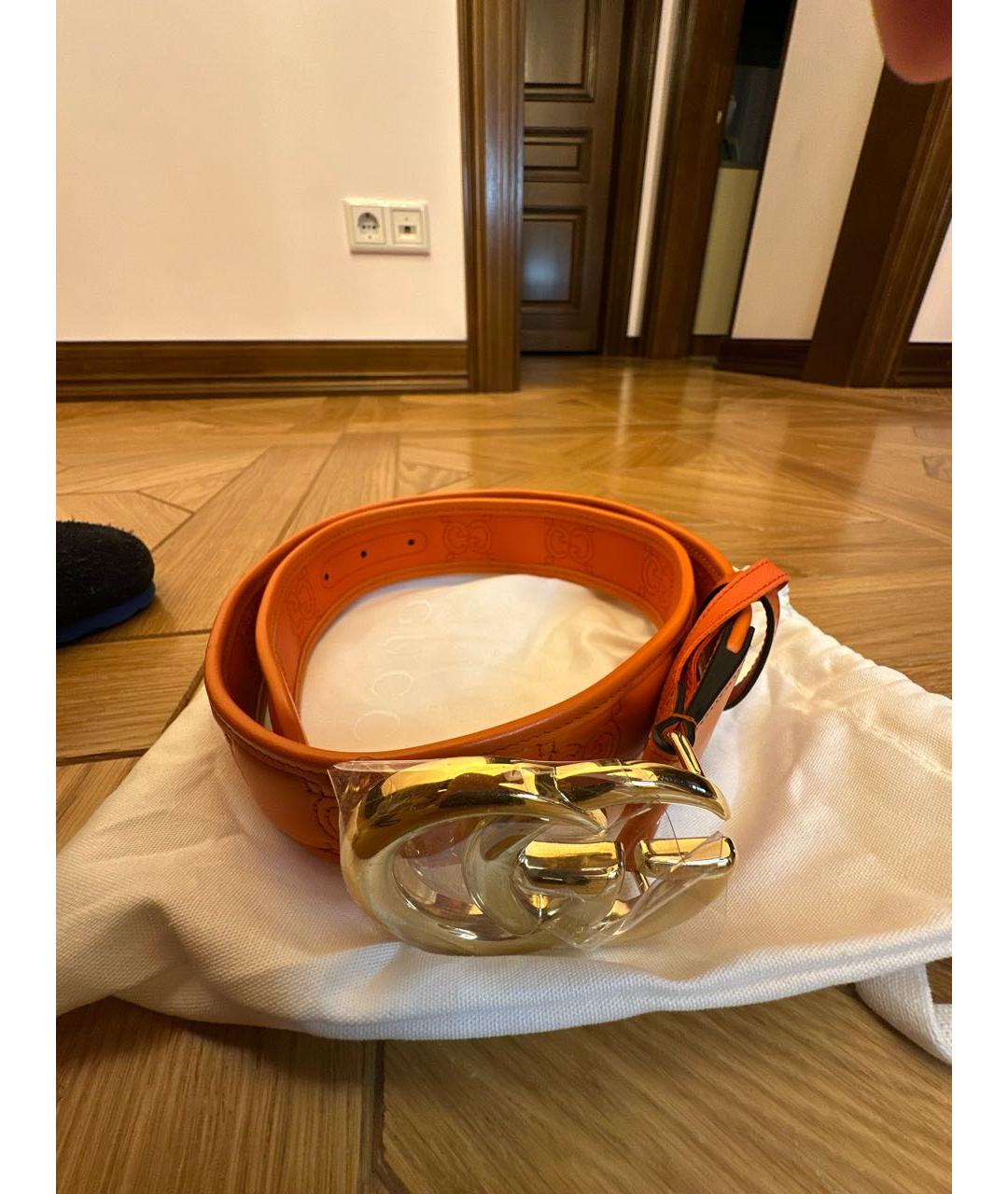 GUCCI Оранжевый кожаный ремень, фото 9