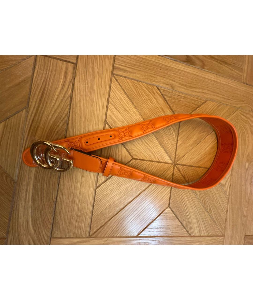 GUCCI Оранжевый кожаный ремень, фото 4