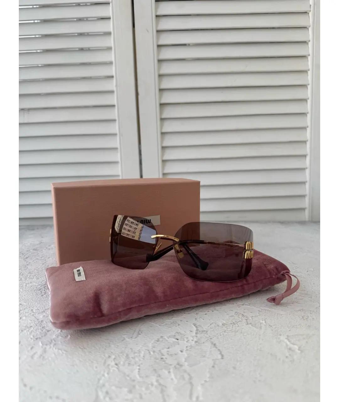 MIU MIU Золотые металлические солнцезащитные очки, фото 3