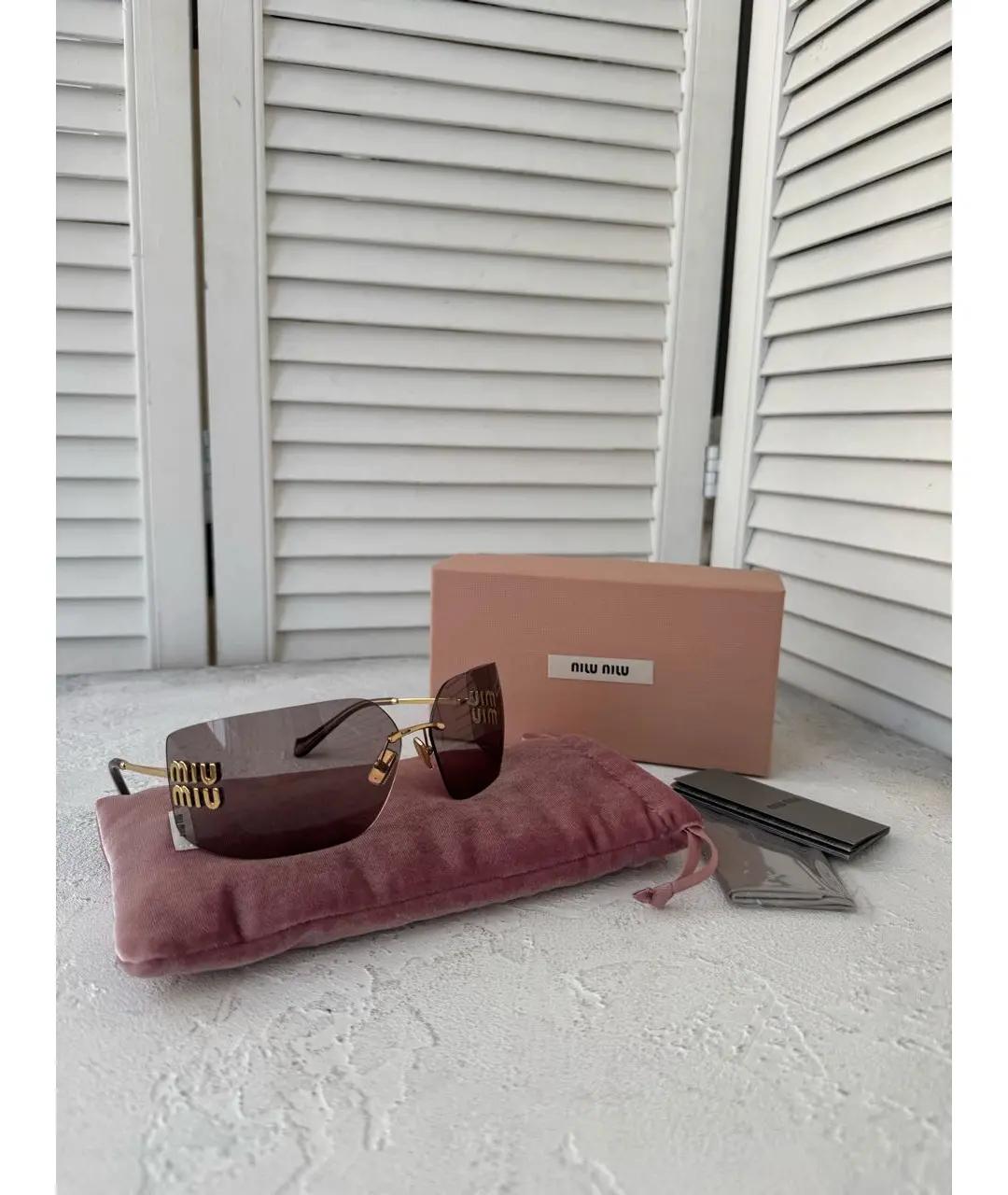 MIU MIU Золотые металлические солнцезащитные очки, фото 2