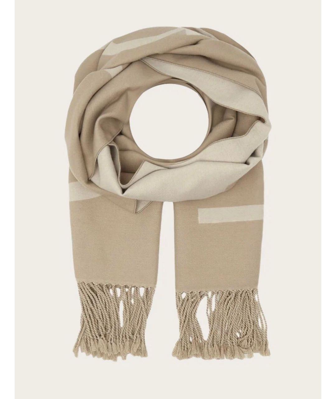 CALVIN KLEIN Бежевый шерстяной шарф, фото 2