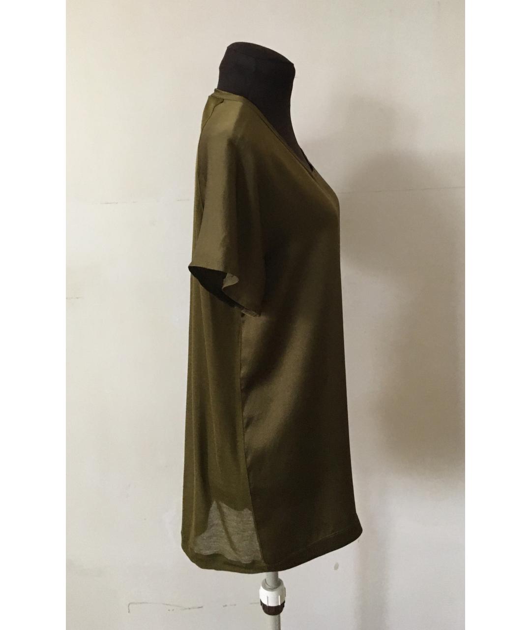 GUCCI Хаки шелковая футболка, фото 3