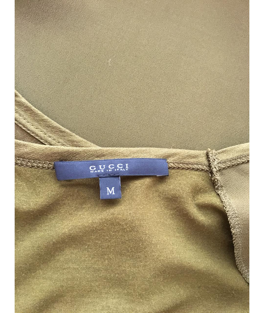 GUCCI Хаки шелковая футболка, фото 7