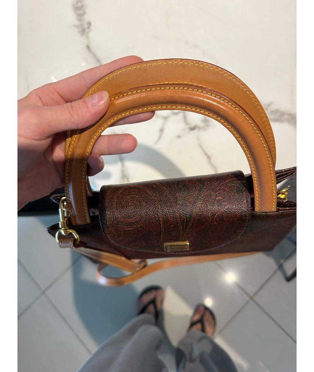 ETRO Коричневая кожаная сумка с короткими ручками, фото 7