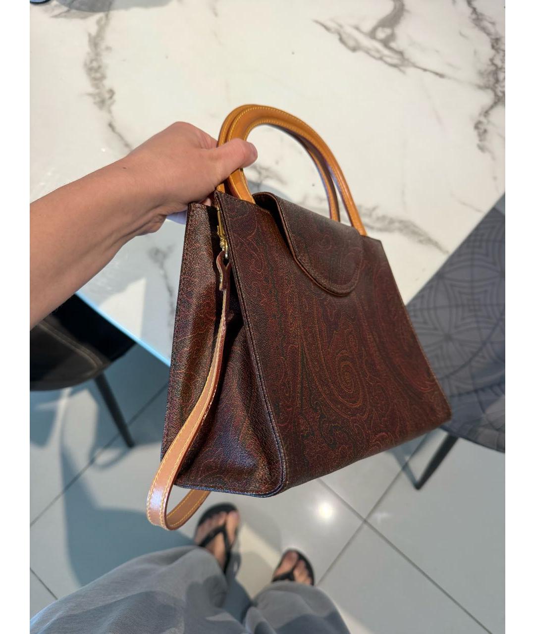 ETRO Коричневая кожаная сумка с короткими ручками, фото 5