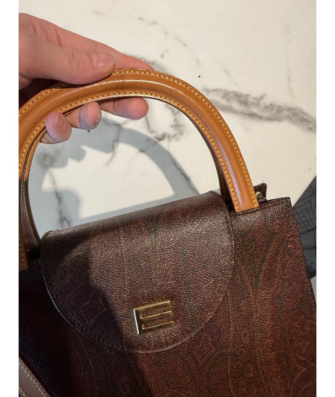 ETRO Коричневая кожаная сумка с короткими ручками, фото 3