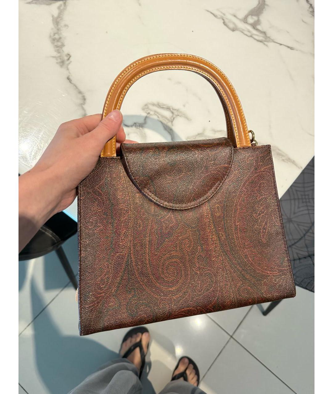 ETRO Коричневая кожаная сумка с короткими ручками, фото 6