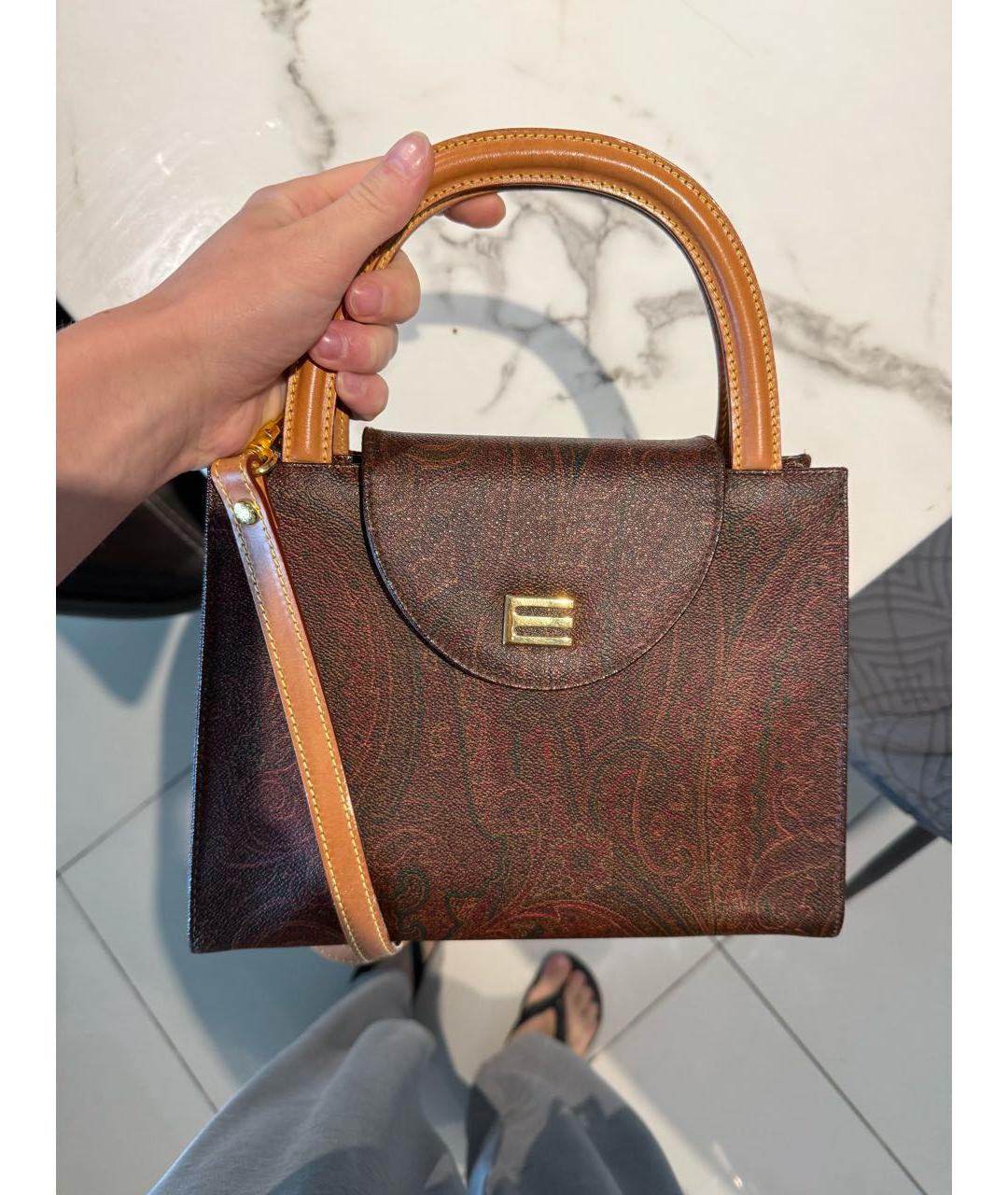 ETRO Коричневая кожаная сумка с короткими ручками, фото 8
