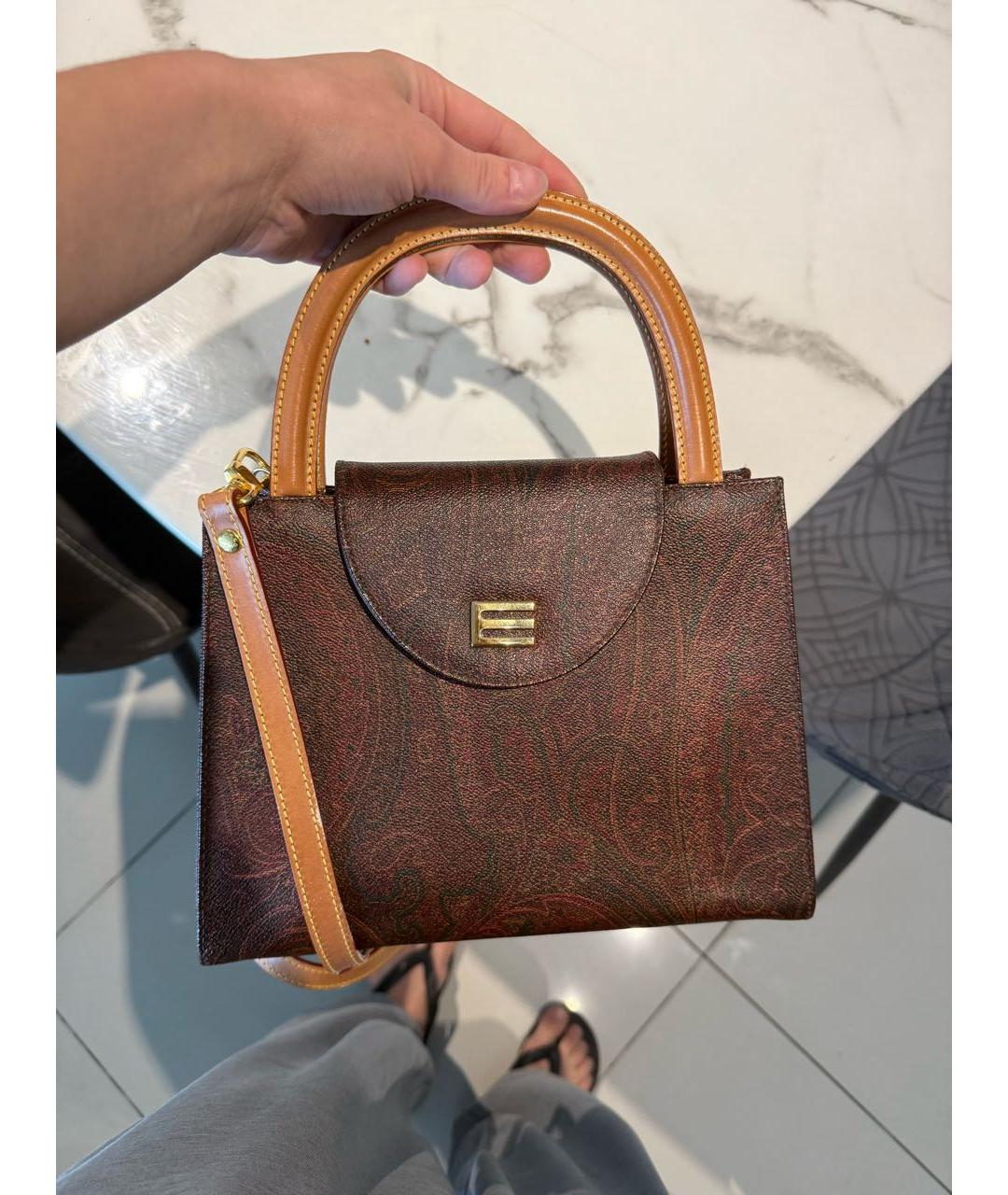 ETRO Коричневая кожаная сумка с короткими ручками, фото 2