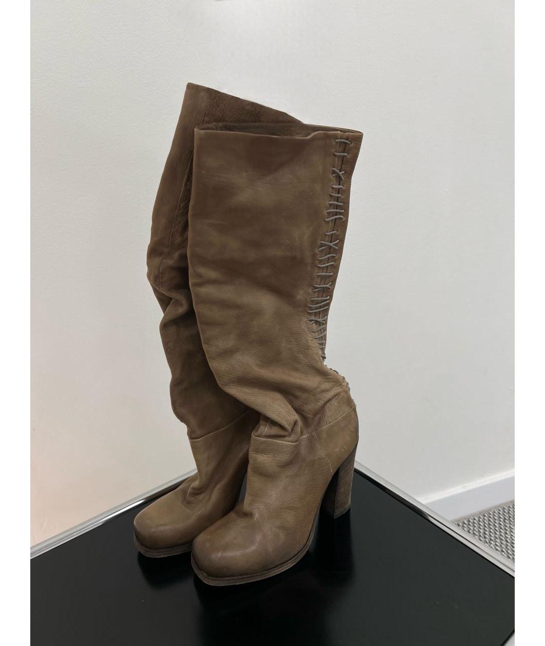 RICK OWENS Коричневые кожаные ботфорты, фото 2