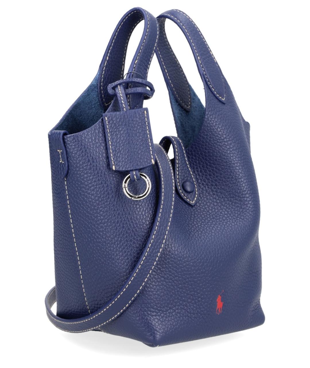 POLO RALPH LAUREN Синяя кожаная сумка с короткими ручками, фото 2