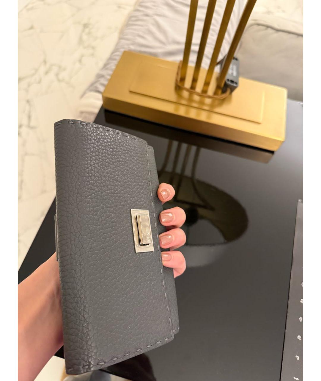 FENDI Антрацитовый кожаный кошелек, фото 7