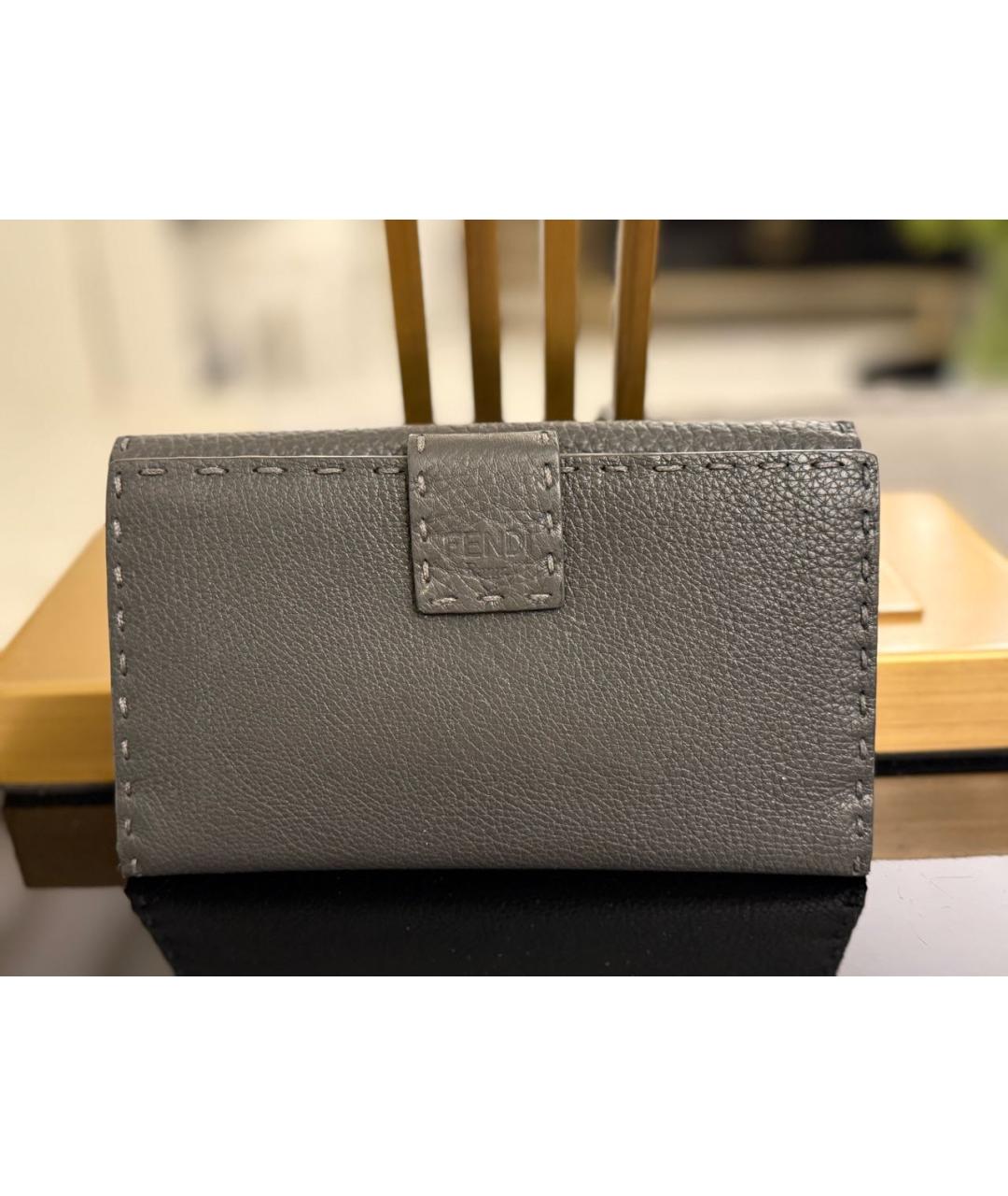FENDI Антрацитовый кожаный кошелек, фото 3