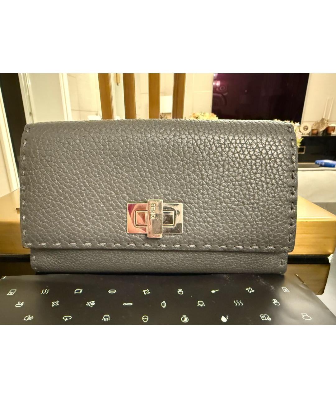 FENDI Антрацитовый кожаный кошелек, фото 8