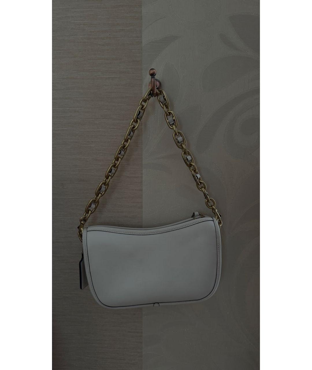 COACH Белая кожаная сумка с короткими ручками, фото 6