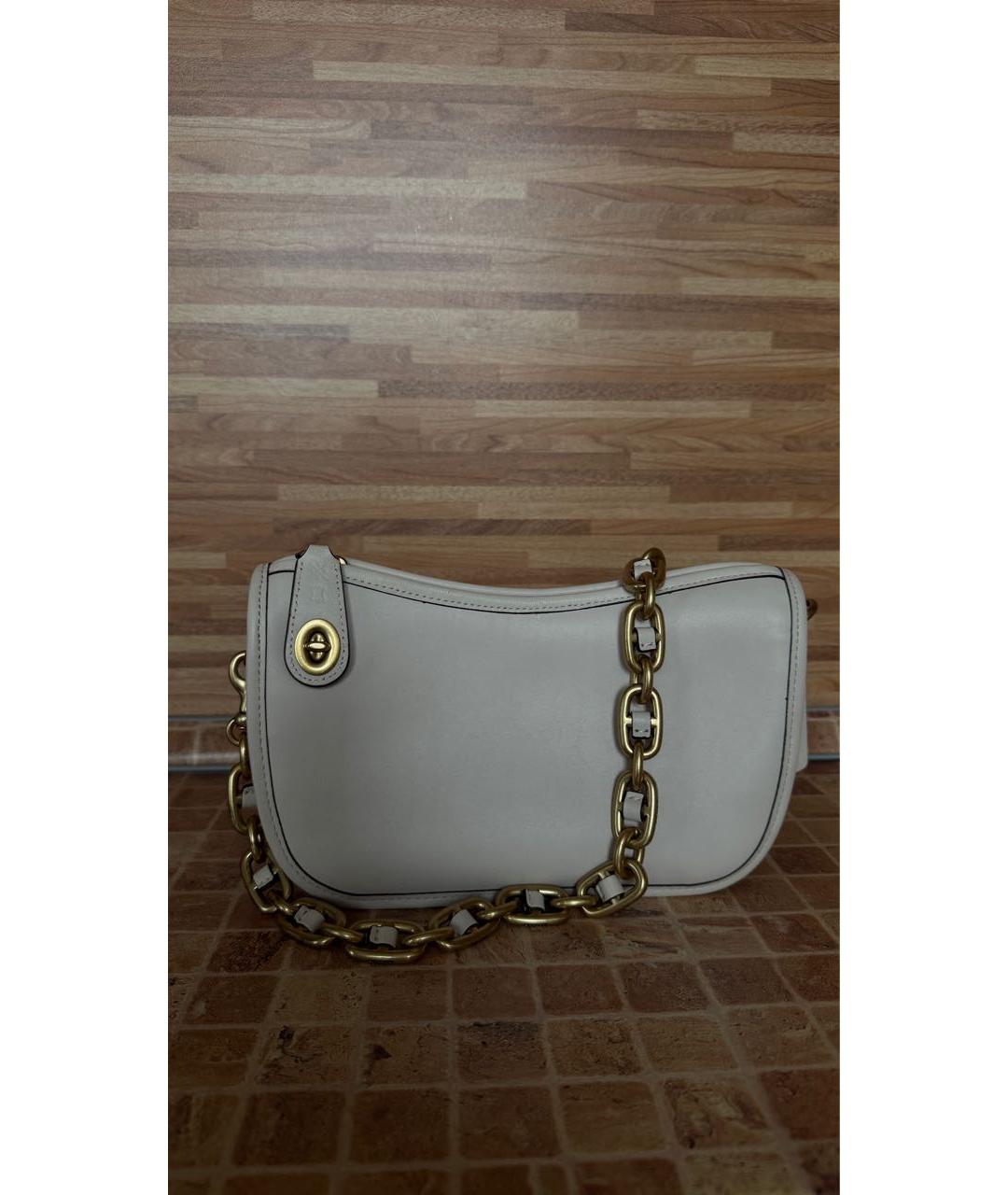 COACH Белая кожаная сумка с короткими ручками, фото 2