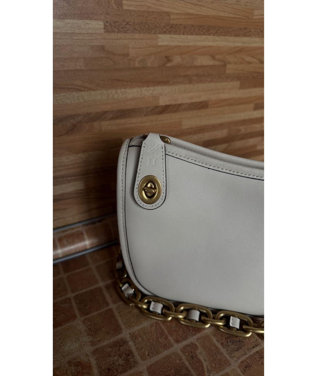COACH Белая кожаная сумка с короткими ручками, фото 5