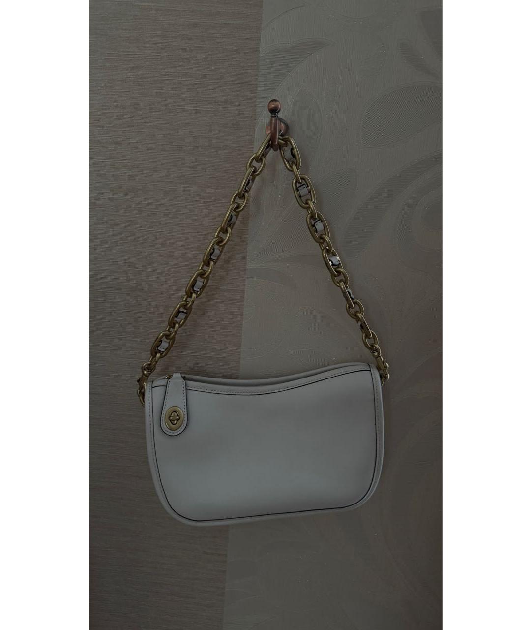 COACH Белая кожаная сумка с короткими ручками, фото 7