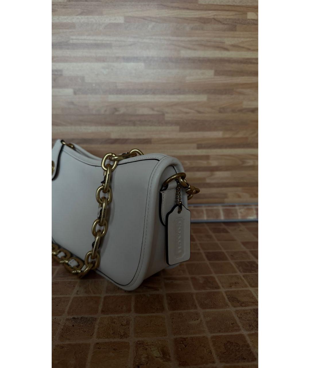 COACH Белая кожаная сумка с короткими ручками, фото 4