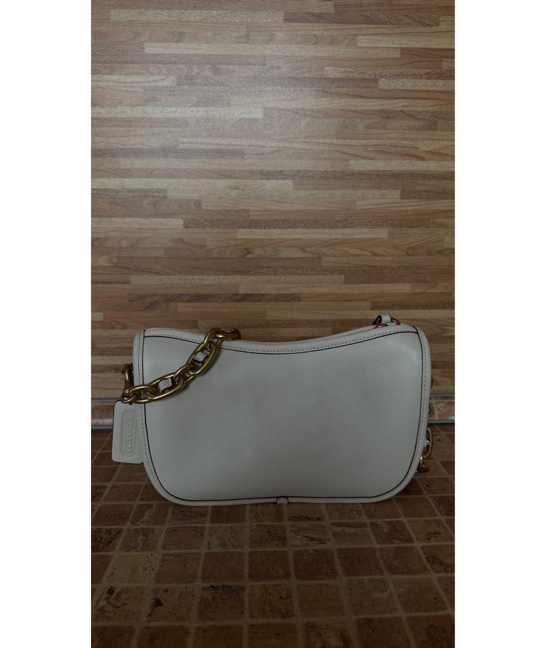 COACH Белая кожаная сумка с короткими ручками, фото 3