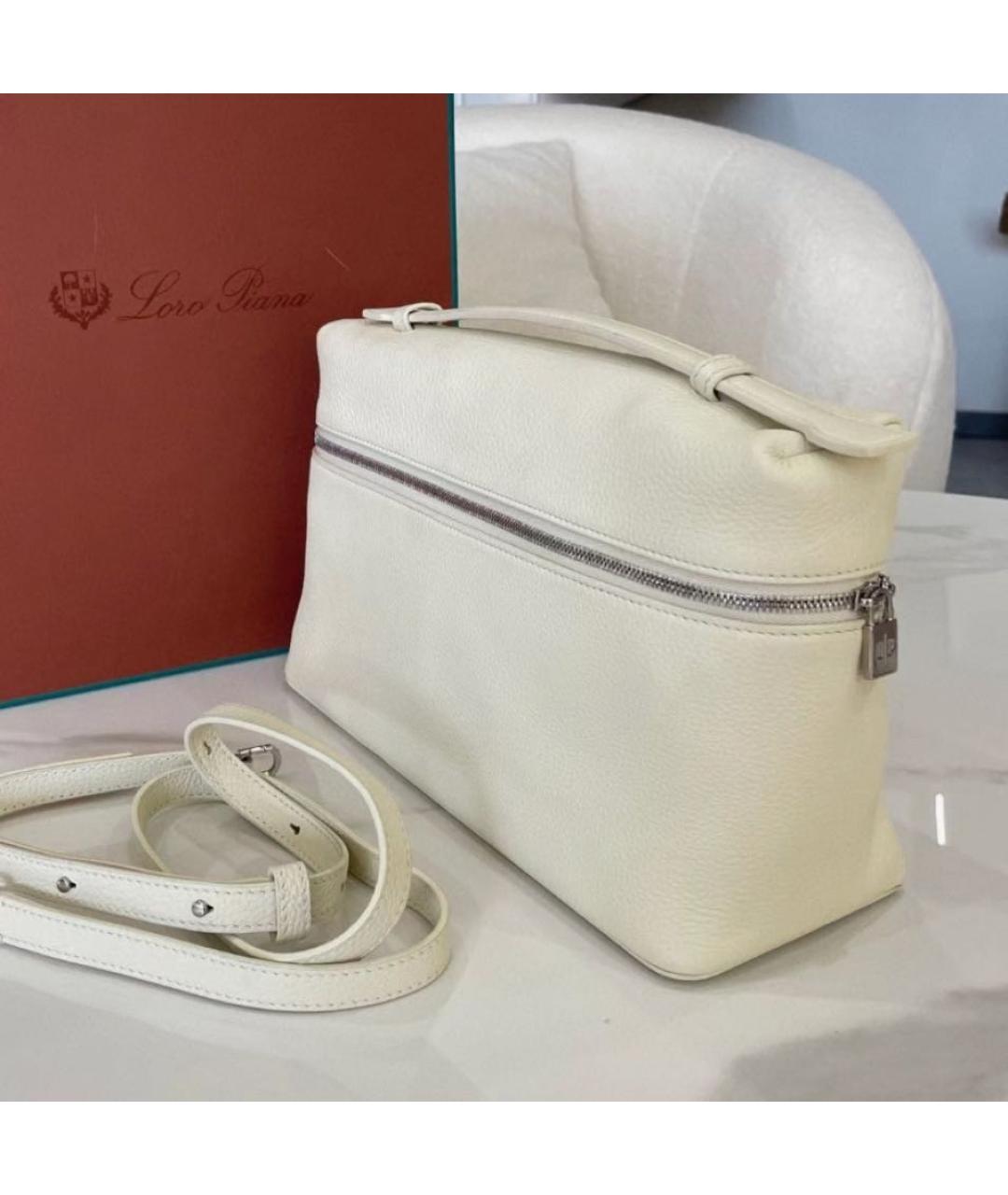 LORO PIANA Белая кожаная сумка с короткими ручками, фото 3