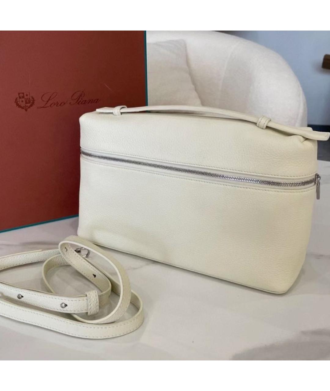 LORO PIANA Белая кожаная сумка с короткими ручками, фото 2